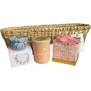 MAGNOLIA Woven Serve Basket & Scented Candle Bundle NWT